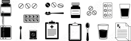 Medical health care symbols and objects.