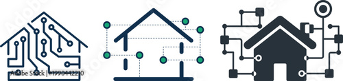 Smart home automation icons, connected house technology set