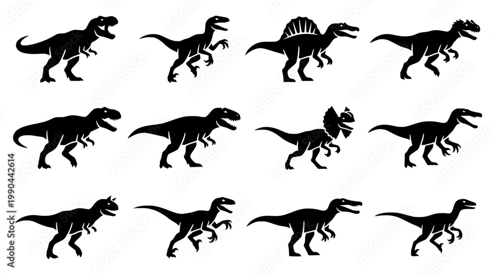 Obraz premium Collection of various dinosaurs in different poses vector illustration