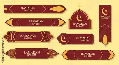 Ramadan Kareem banner designs with Islamic motifs and Arabic calligraphy