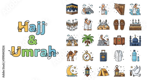 Hajj and Umrah Pilgrimage Icons Collection