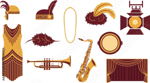 Vintage jazz musical instruments and accessories.