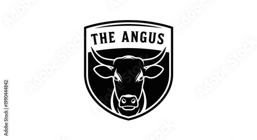 Black and white angus bull head logo emblem.