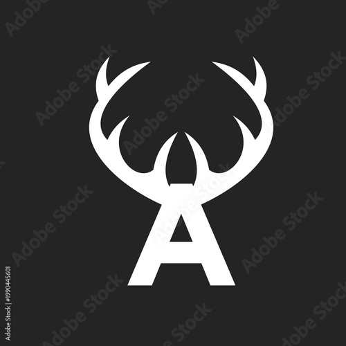 Letter A with Stylized Deer Antlers Logo Design
