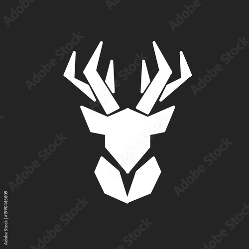 Minimalist Geometric Deer Head Logo White on Dark Background