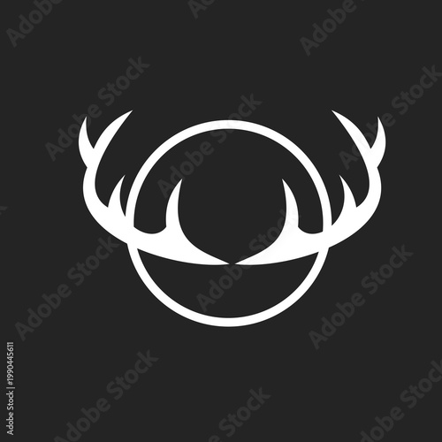 Minimalist Stag Antlers Graphic Icon with Circle Frame on Black Background