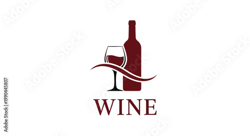Elegant Wine Bottle and Glass Emblem with Wavy Design.