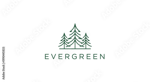 Evergreen logo with stylized pine trees and text.