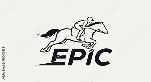 Epic Horse Racing Jockey Silhouette Logo Design.