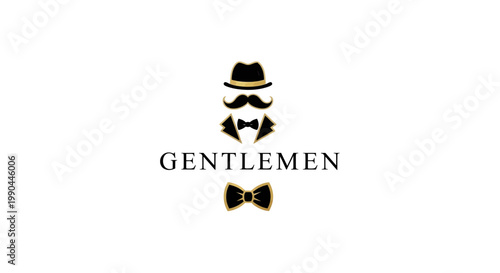Gentlemen Emblem with Hat Mustache and Bow Tie.