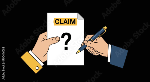 Hands Filling Out Claim Form with Question Mark.