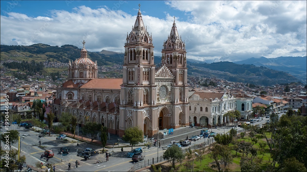 Obraz premium Cuenca's Immaculate Conception Cathedral, built in 1885, stands in Ecuador.