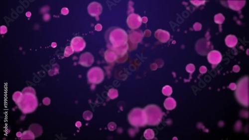 Floating pink bokeh circles moving forward on dark purple background with shimmering particle effects
