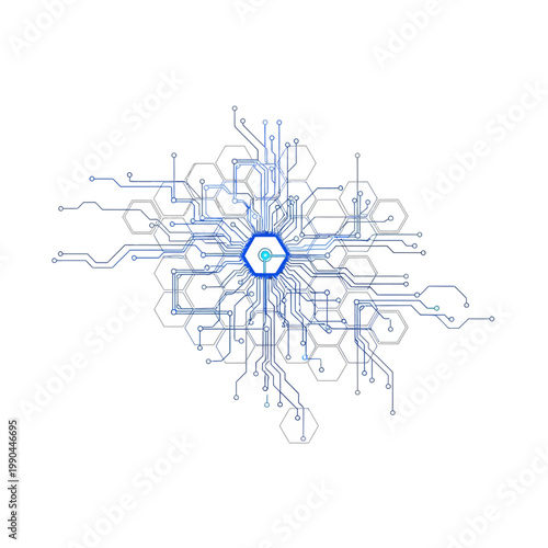 Circuit board with blue connections.