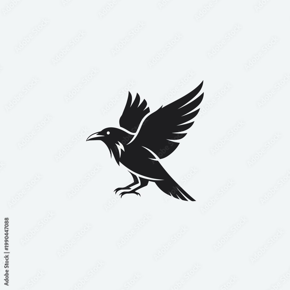 Fototapeta premium Silhouette of a Raven in Flight with Wings Spread Wide.