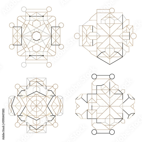 Geometric shapes and lines forming patterns.