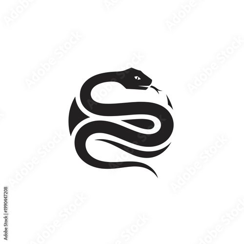 Stylized Black Snake Curled in a Circle Emblem.
