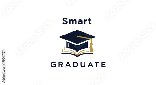 Smart Graduate Logo Design with Graduation Cap and Book.