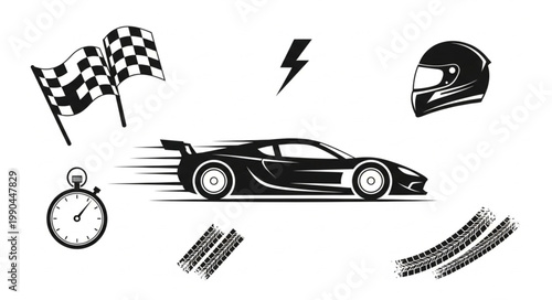 Fast Sports Car Racing Elements Collection.