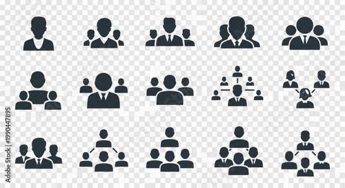 Collection of diverse team and group icons representing collaboration and unity.