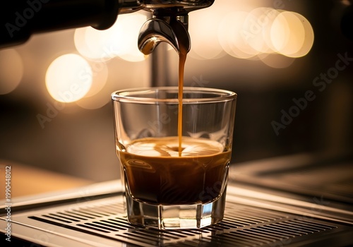 Aromatic coffee is being brewed into a sparkling drinking glass, creating a wonderfully delicious beverage that presents a great brewing visual; this highlights coffee preparation experience