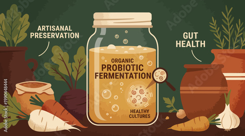 Fermentation, Probiotics, and Gut Health An Animated Vector Illustration Showcasing Organic Process
