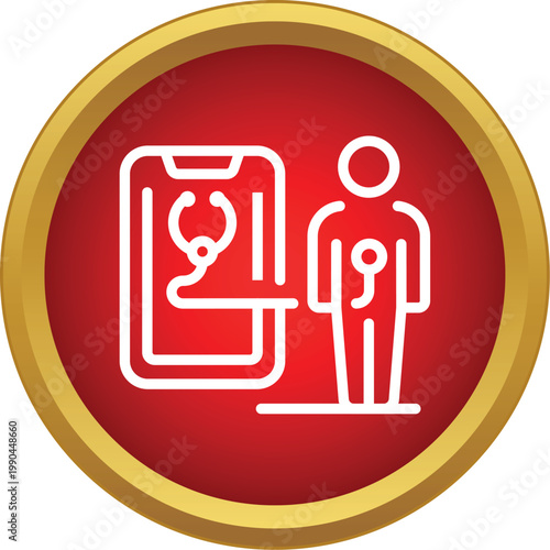 Line icon illustrating remote medical diagnosis from a healthcare application on a smartphone