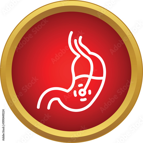 Stomach gastroscopy examination with endoscope procedure line icon in a red circle