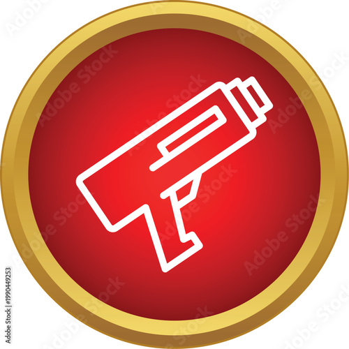 Laser toy blaster icon with a red circle and golden border