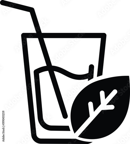 Black and white line of a cocktail glass with lime garnish and straw line cocktail glass drinkware