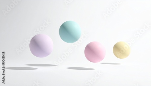 Pastel spheres floating in white space with soft shadows