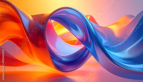 Abstract Smooth Ribbon Swirl with Gradient Color Transitions and Soft Reflections