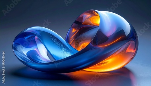 Abstract flowing ribbon shape with vibrant gradient color transitions and soft reflections