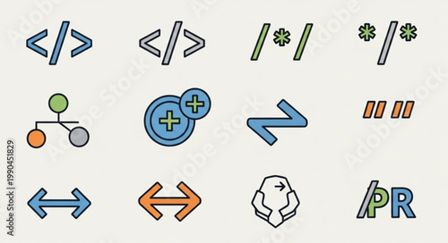 Collection of Programming and Development Icons and Symbols.