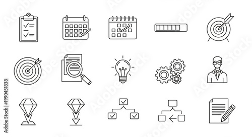 Collection of Business and Strategy Icons for Planning and Success.
