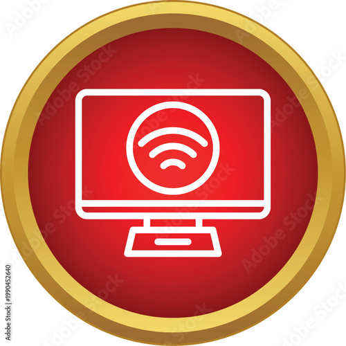 Computer screen showing a wi fi signal symbol indicating a wireless connection