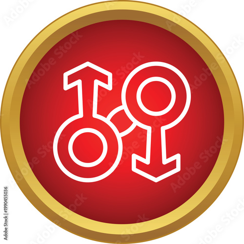 Intertwined male gender symbols in a red circle with golden frame