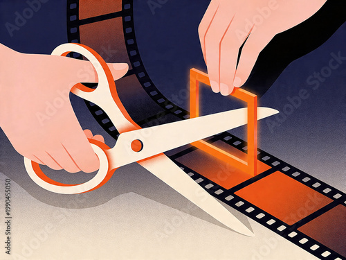 Exploring the concept of memory manipulation through the act of cutting film to alter historical narratives