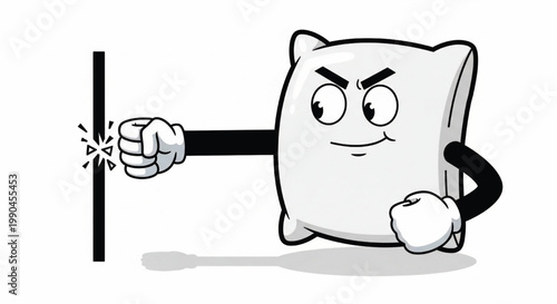 Cat cartoon character holding a glowing stick like a punching glove in a playful explosion moment featuring cute, fist punch, impact with black