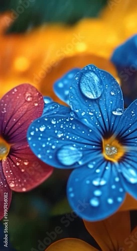Close-up of a bouquet of flowers with water droplets glistening on the petals vertical frame