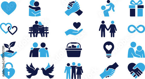 Tableau sur toile Diverse collection of caring and supportive human connection icons and symbols