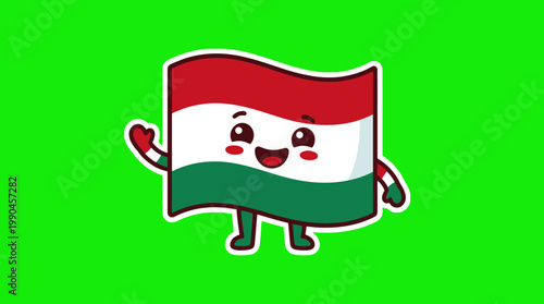 Cute Cartoon Hungarian Flag Waving on Green Screen