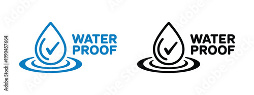 Waterproof Icon Vector Set, Water Resistant Symbols With Check Mark, Blue Gradient Label And Protection Sign, Liquid Shield And Safety Concept, Modern Vector Illustration For Product Packaging And Bra