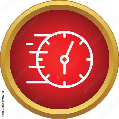 Red circular icon with a speeding clock representing fast time and urgency