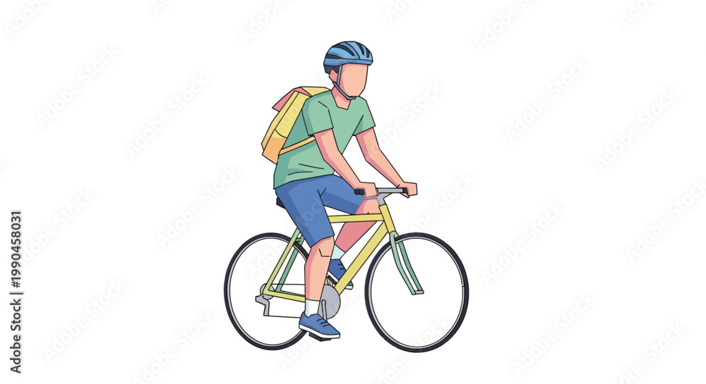 Fototapeta premium Vector Illustration of a Cyclist with Helmet and Backpack for Delivery Service or Commuting