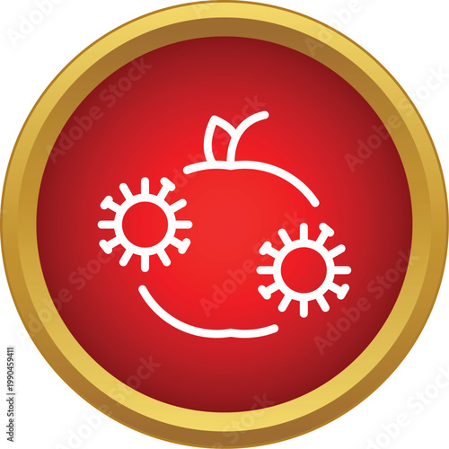 Apple icon with two bacteria rotating, illustrating foodborne illness or allergen