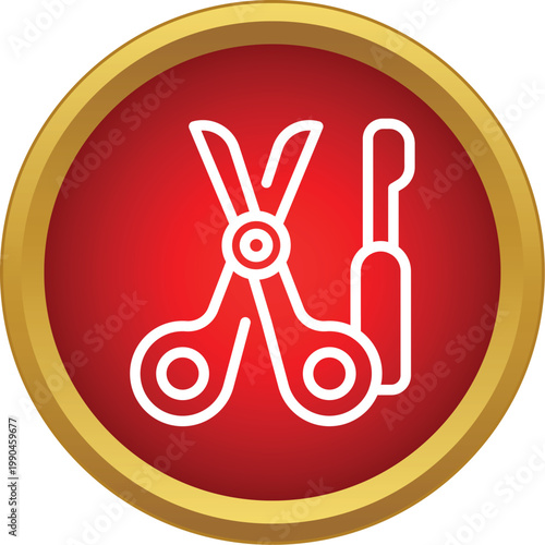 Manicure set showing nail scissors and cuticle pusher for personal care on a red background