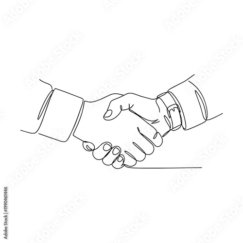 Business handshake. Continuous line art illustration of professional agreement. Minimalist vector graphic