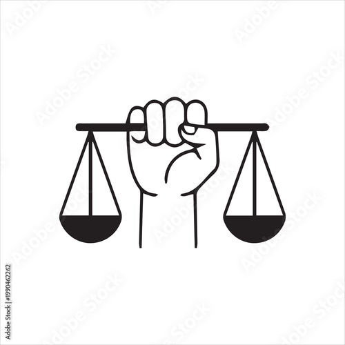 Isolated Justice Scale Held by Hand with Light Rays.eps