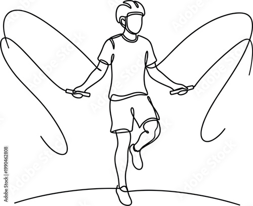 Man jumping rope exercise cardio workout fitness training endurance healthy lifestyle activity line art vector illustration